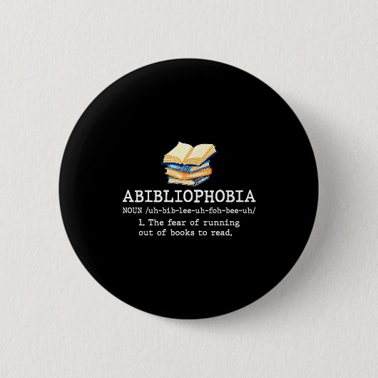 Definitie van abibliofobie grappig lezen boek worm ronde button 5,7 cm (Voorkant)