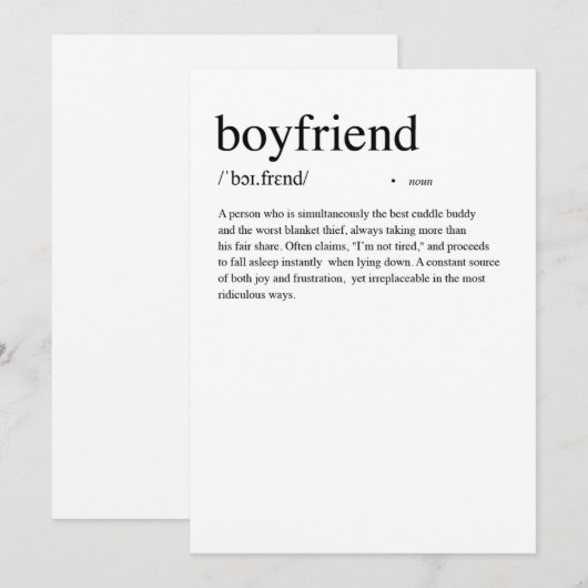 Definitie van Boyfriend Valentijnsdag kaart (Voorkant / Achterkant)