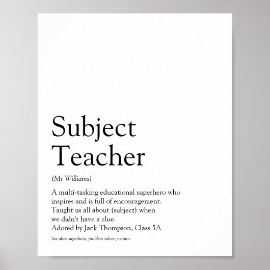 Definitie van de Beste Leraar Ter Wereld Poster (Voorkant)