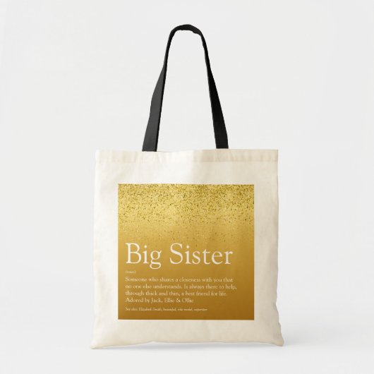 Definitie van de Beste Zus ter Wereld Gouden Glitt Tote Bag (Voorkant)
