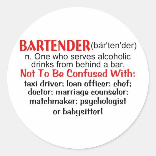 Definitie van een Bartender Ronde Sticker (Voorkant)