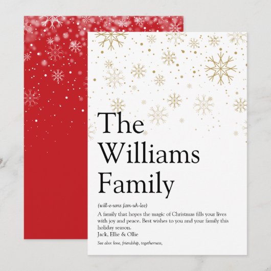 Definitie van Familie Sneeuwvlokken Kerstgroet Feestdagenkaart (Voorkant / Achterkant)