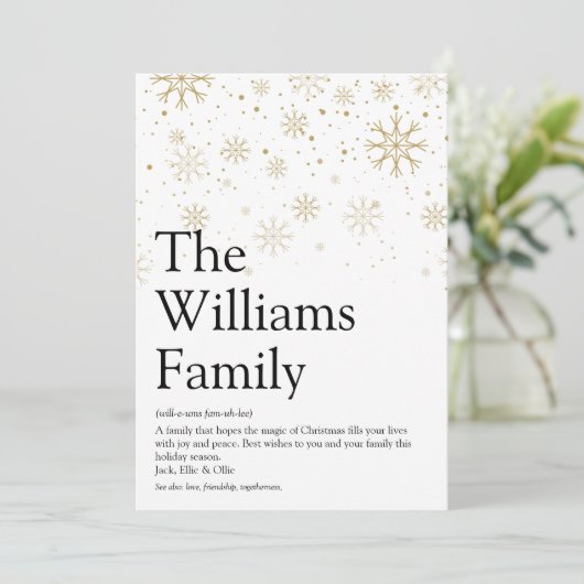 Definitie van Familie Sneeuwvlokken Kerstgroet Feestdagenkaart (Staand voorkant)