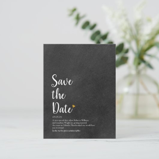 Definitie van 'Gold Heart Script Save the Date' Aankondigingskaart (Staand voorkant)