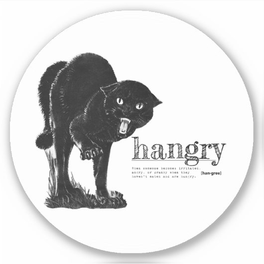 Definitie van hangry  Angry Funny Black Cat Sticker (Voorkant)