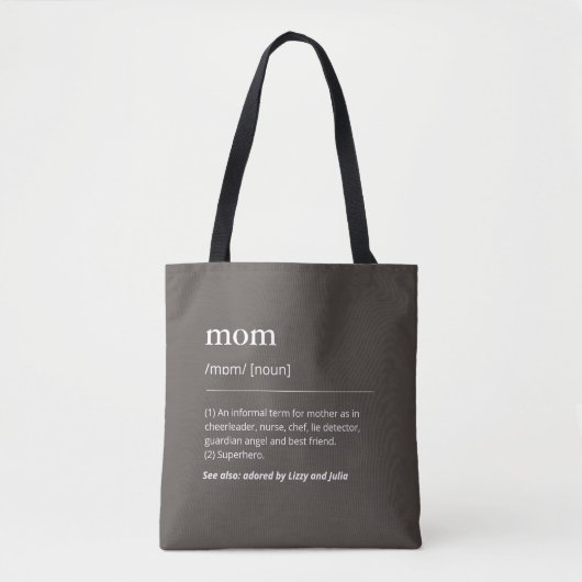 Definitie van moeder met kinder namen modern taupe tote bag (Voorkant)