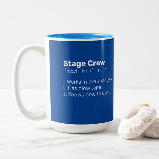 Definitie van podiumbemanning tweekleurige koffiemok (Met donut)