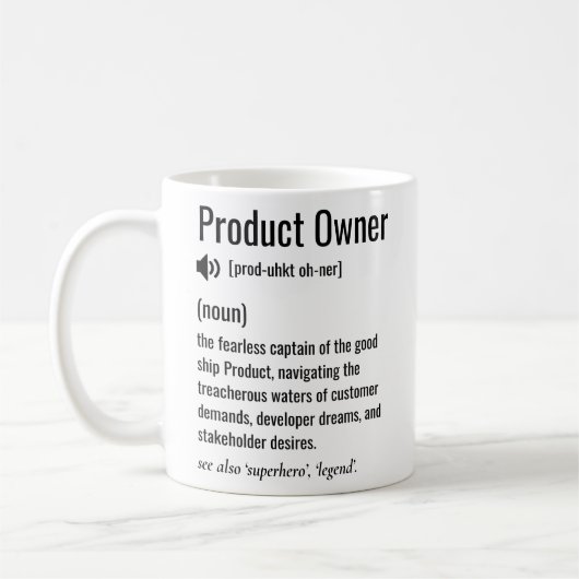 Definitie van producteigenaar koffiemok (Links)