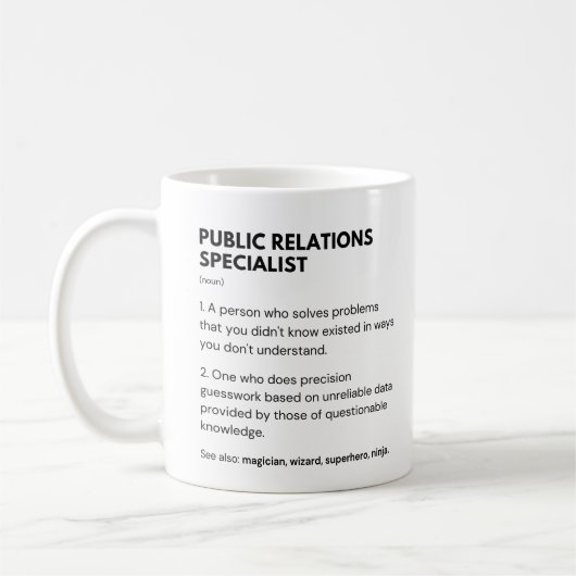 Definitie van Public Relations Specialist-werker Koffiemok (Links)