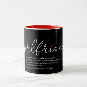 Definitie van vriendin Elegant script liefdeshart Tweekleurige Koffiemok