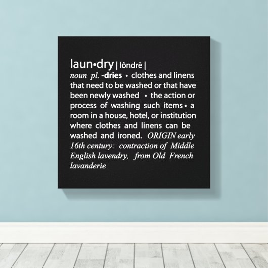 Definitie van Wasserij Crisp Black & White Canvas Afdruk (Insitu (Houten vloer))