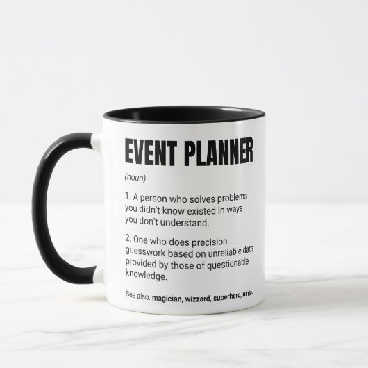 Definitie van werk van evenementenplanner mok (Links)
