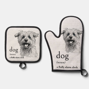 Definitie voor HOND op witgeschilderd hout Ovenwant & Pannenlap Set