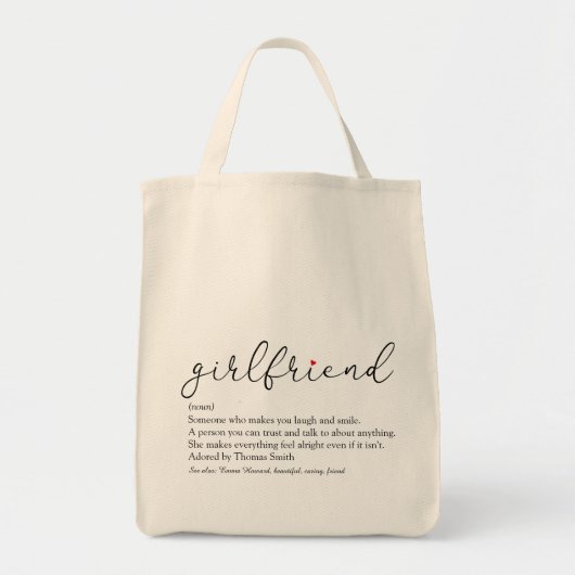 Definitie vriendin Chic script rood liefdeshart Tote Bag (Voorkant)