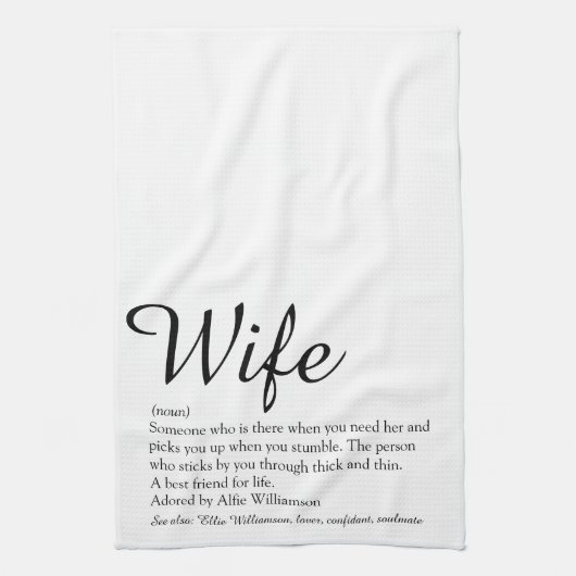 Definitie vrouw chic script zwart en wit leuk theedoek (Verticaal)