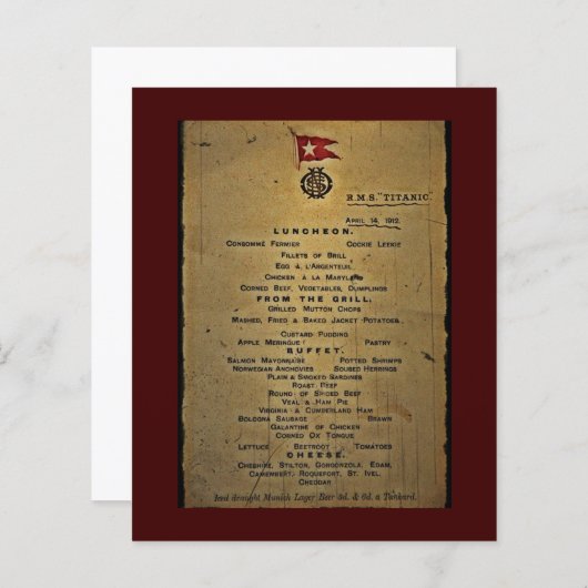 Definitief menu RMS Titanic (Voorkant / Achterkant)