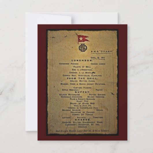 Definitief menu RMS Titanic Kaart (Voorkant)