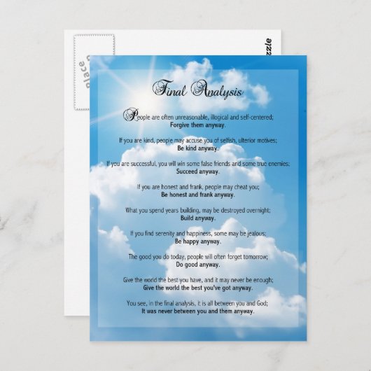 Definitieve analyse: "Doe het hoe dan ook" Briefkaart (Voorkant / Achterkant)