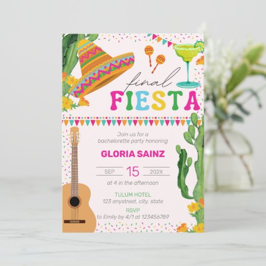 Definitieve Fiesta Mexicaanse Vibrant Bachelorette Kaart (Staand voorkant)