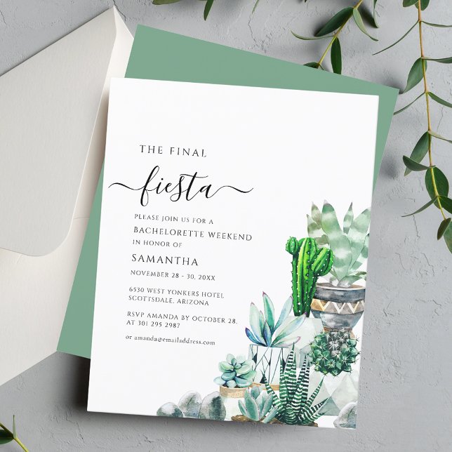 Definitieve uitnodiging van Bachelorette voor Fies (Final Fiesta Script Cacti Bachelorette Wedding Invitation)