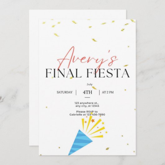 Definitieve uitnodiging van Fiesta Bachelorette (Voorkant / Achterkant)