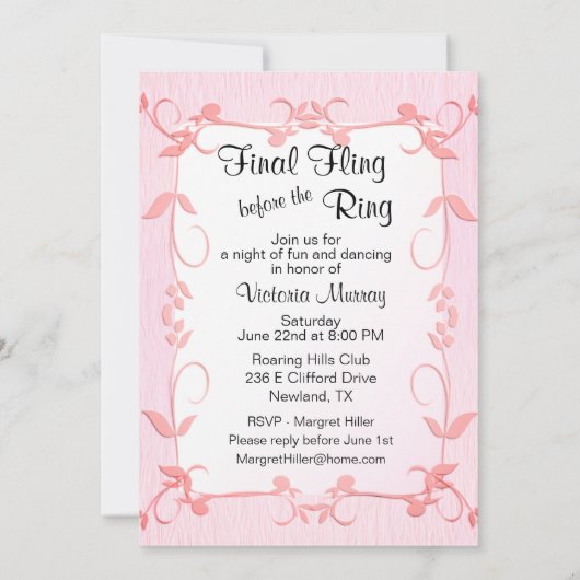 Definitieve uitnodiging van Fling Pink Bachelorett (Achterkant)