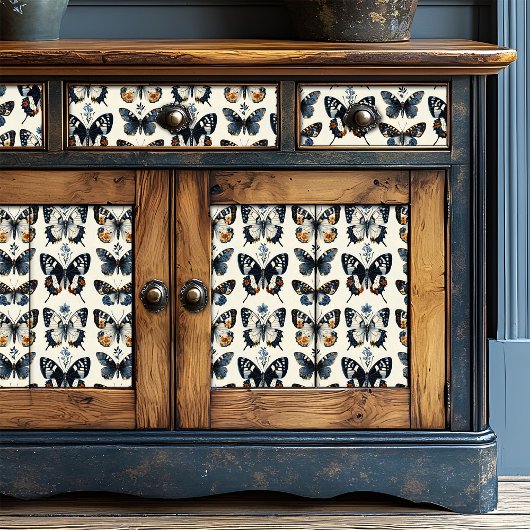 Deflt Blauw Geel Rustieke Bloemvlinder Tissuepapier