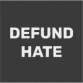 "Defund Hate" stop haat zwart wit Sticker (Voorkant)