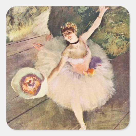 Degas Ballerina met Boeket van Bloemen Vierkante Sticker (Voorkant)