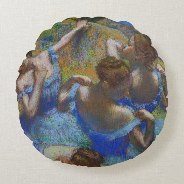 Degas Blue Dancers Pastel Fine Art Masterpiece Rond Kussen (Voorkant)