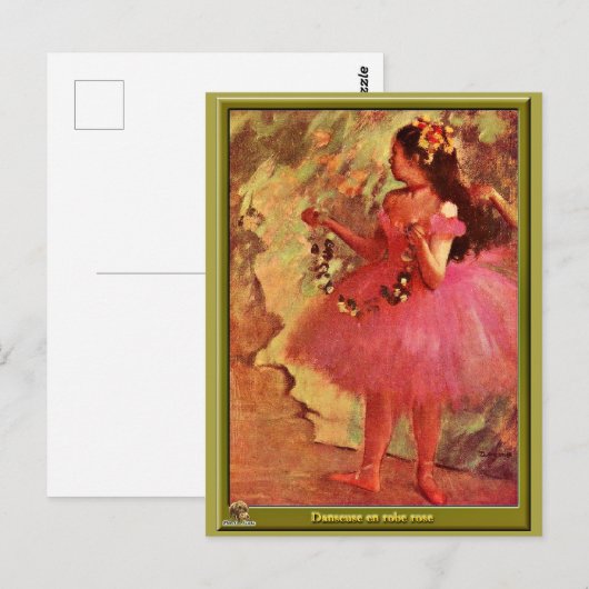 Degas - danser in roze jurk briefkaart (Voorkant / Achterkant)