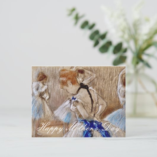 Degas danser met blauw lint briefkaart (Staand voorkant)