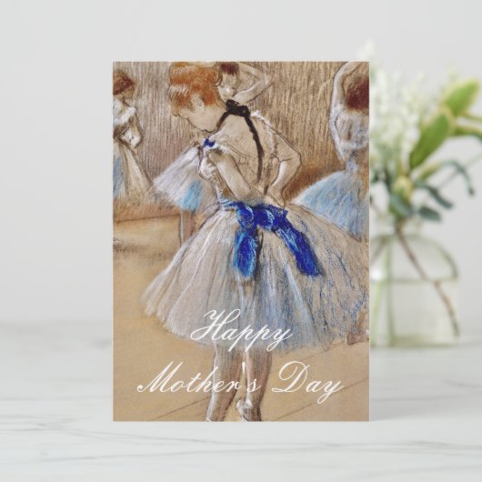 Degas danser met blauw lint feestdagenkaart (Staand voorkant)