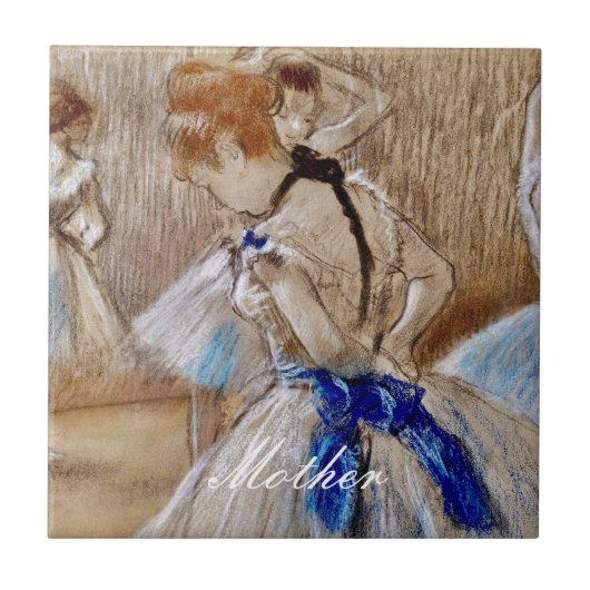 Degas danser met blauw lint tegeltje (Voorkant)