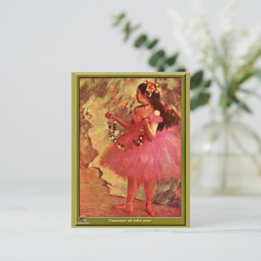 Degas - Danseres in Roze Jurk Briefkaart (Staand voorkant)