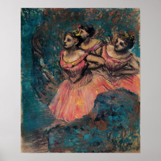 Degas - Drie dansers in Rode Costume Poster (Voorkant)