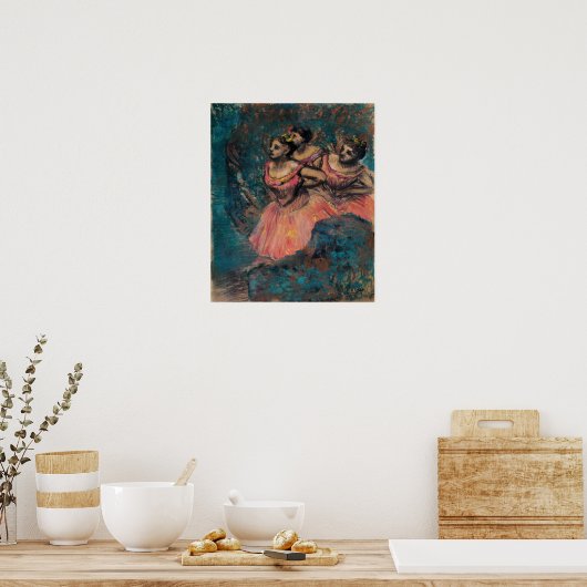 Degas - Drie dansers in Rode Costume Poster (Keuken)