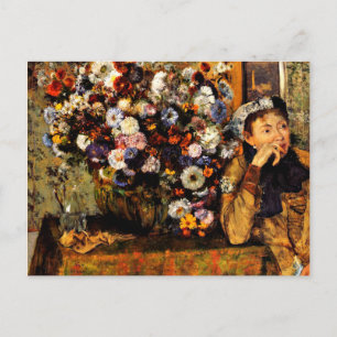 Degas - Een vrouw die naast een bundel bloemen zit Briefkaart