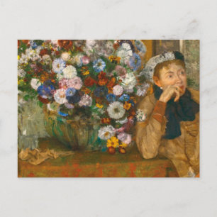 Degas Een Vrouw Zittend Naast een Vaas van Bloemen Briefkaart