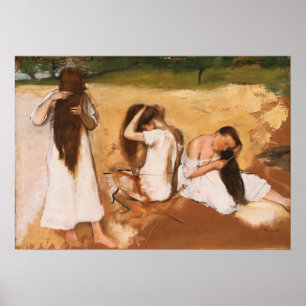 Degas - Vrouwen die hun haar kammen Poster
