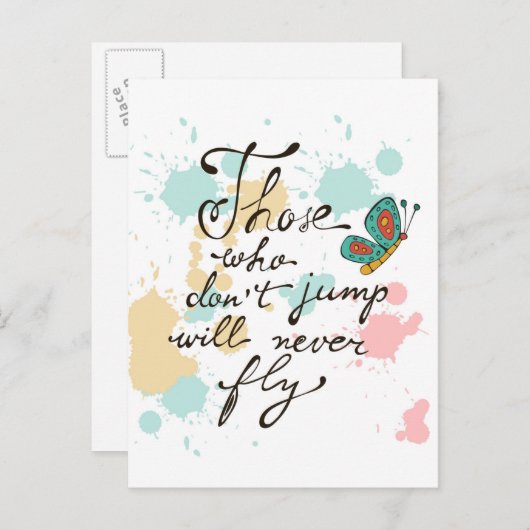 Degenen die niet springen zullen nooit vliegen briefkaart (Voorkant / Achterkant)