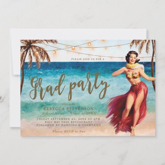 degressivatie tropische strandscène uitnodiging (Voorkant)