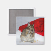 Degu met Santa Hat Feestelijk Magneet (Voorkant / Achterkant)