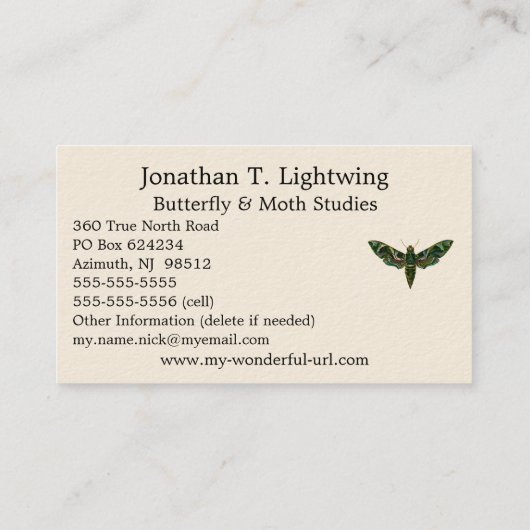 Deilephila Nerii - Oleander Hawk-Moth Business Car Visitekaartje (Achterkant)