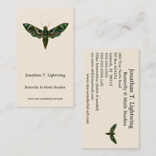 Deilephila Nerii - Oleander Hawk-Moth Business Car Visitekaartje (Voorkant / Achterkant)