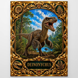 Deinonychus, met juwelen versierde erfstuk kunst briefkaart