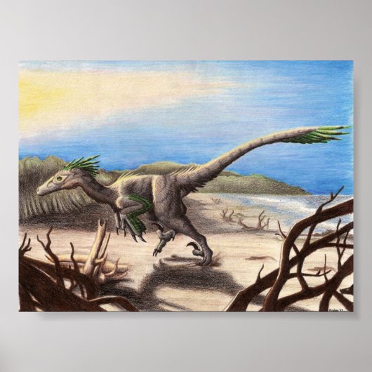 Deinonychus op Beach Print (Voorkant)