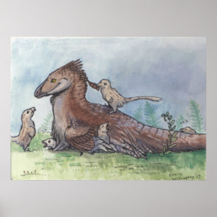 Deinonychus vader met kuikens poster