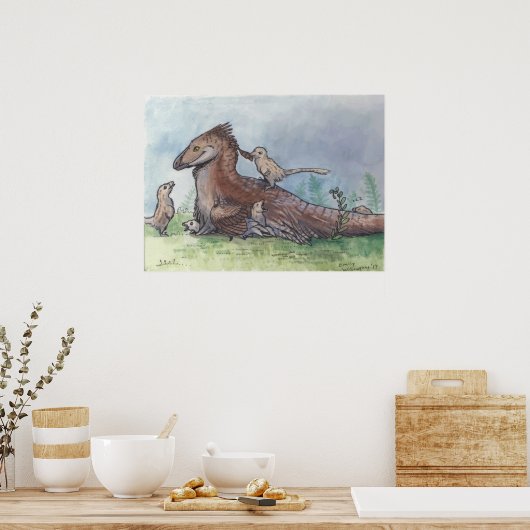 Deinonychus vader met kuikens poster (Keuken)