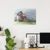 Deinonychus vader met kuikens poster (Thuiskantoor)